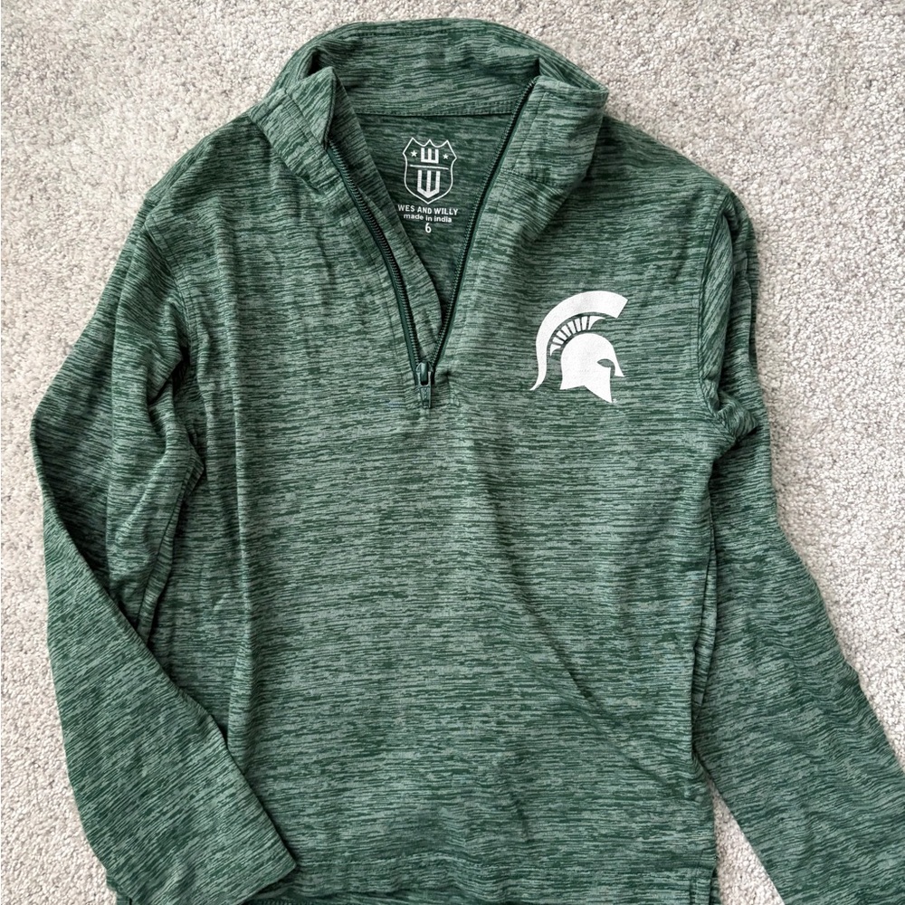 Michigan State MSU Green Heathered Boy’s Spartan Logo Quarter-Zip Pullover